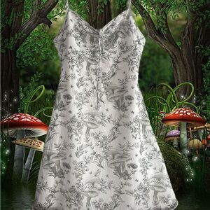 SOLD‼️NWOT Medium/Large Short-Lined Dress - White Mesh & Mushroom Print